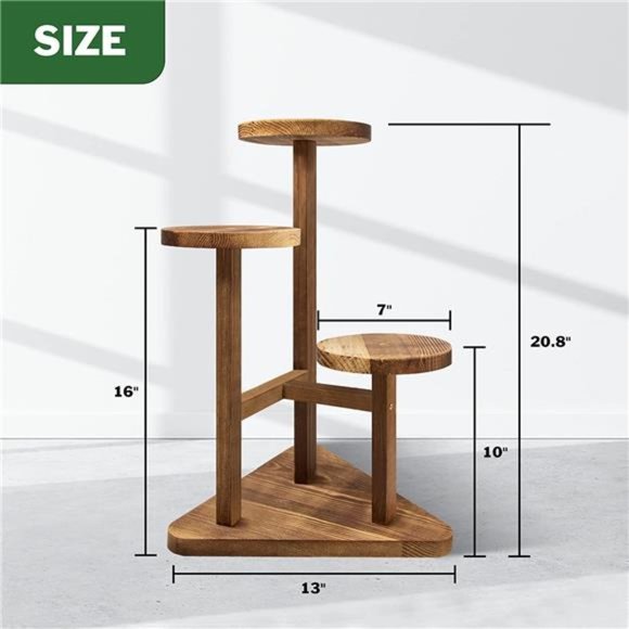 3 Tier Plant Stand, Tall Wood Plant Shelf Holder for Indoor Plants - Picture 6 of 7